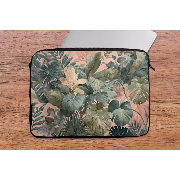 Compositie van bladeren - Groen - Roze laptophoes neopreen klein -tafel