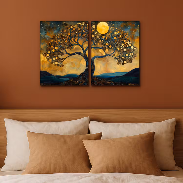 Boom - Geel - Abstract - Modern Canvas - Meerluiken 2 luik klein -sfeer2