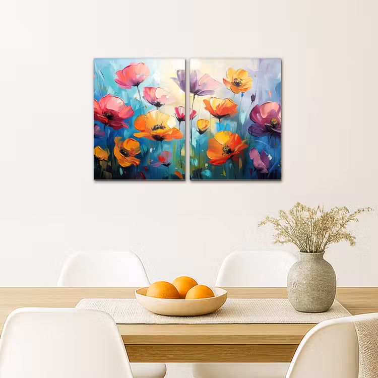 Bloemen - Kleurrijk - Abstract - Natuur Canvas - Meerluiken 2 luik klein -sfeer4