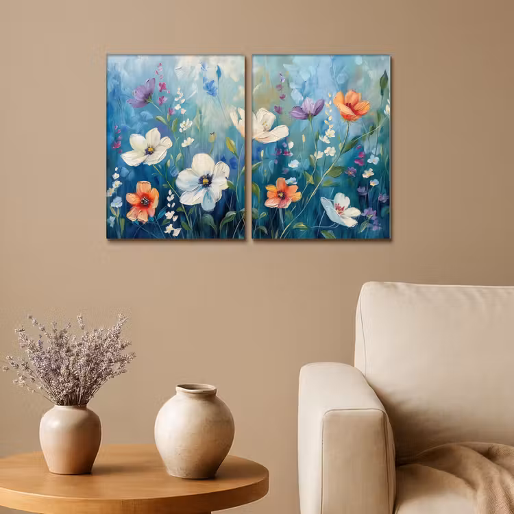 Bloemen - Kleurrijk - Blauw - Natuur Canvas - Meerluiken 2 luik klein -sfeer1