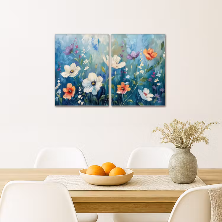 Bloemen - Kleurrijk - Blauw - Natuur Canvas - Meerluiken 2 luik klein -sfeer4