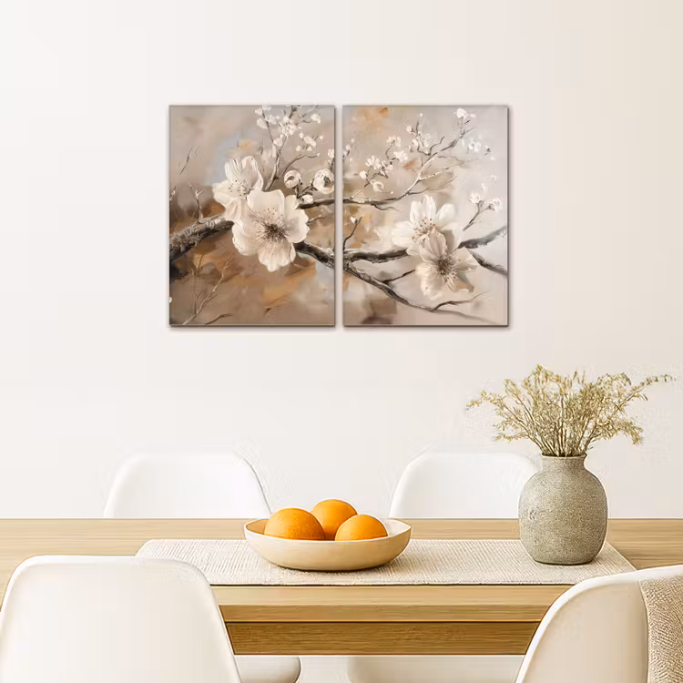 Bloesem - Beige - Abstract - Bloemen Canvas - Meerluiken 2 luik klein -sfeer4