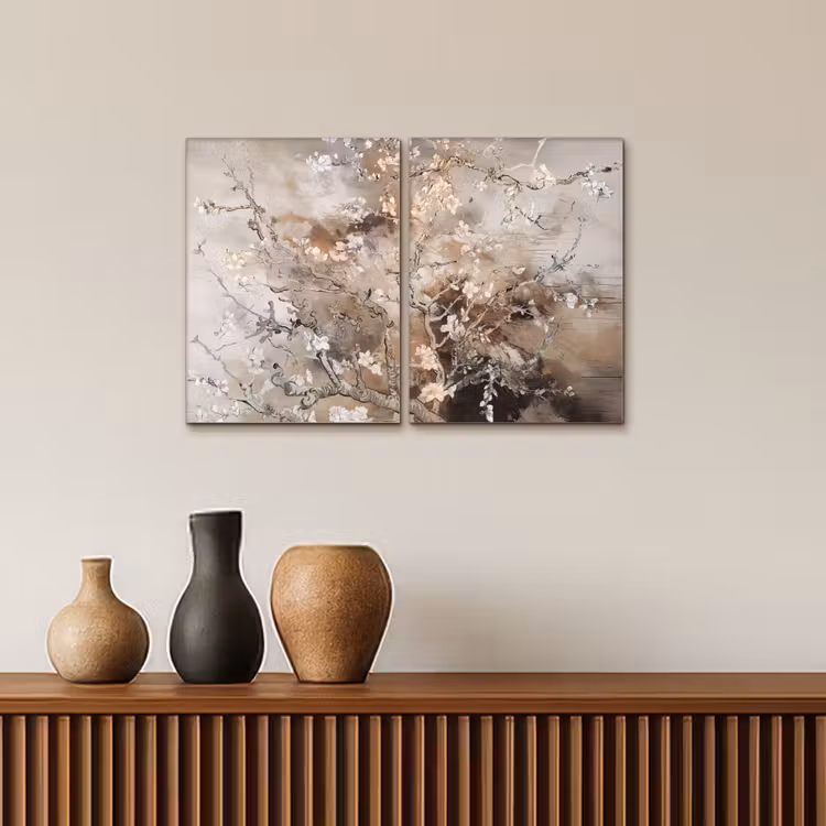 Amandelbloesem - Abstract - Beige Canvas - Meerluiken 2 luik klein -sfeer3
