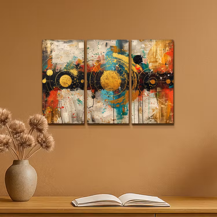 Abstract - Goud - Vormen Canvas - Meerluiken 3 luik klein -sfeer5