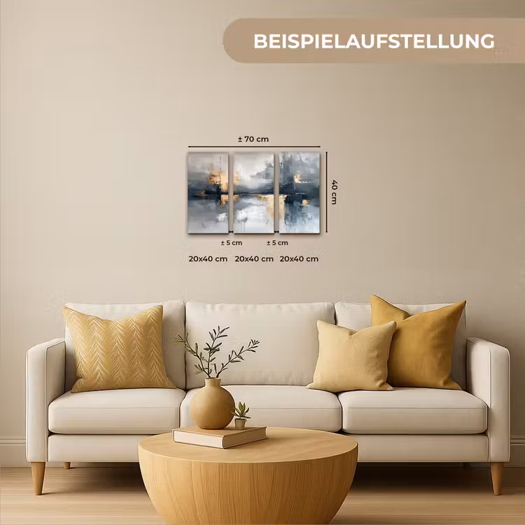 Abstract - Grijs - Goud - Modern Canvas - Meerluiken 3 luik klein -sfeer6-formaat-de