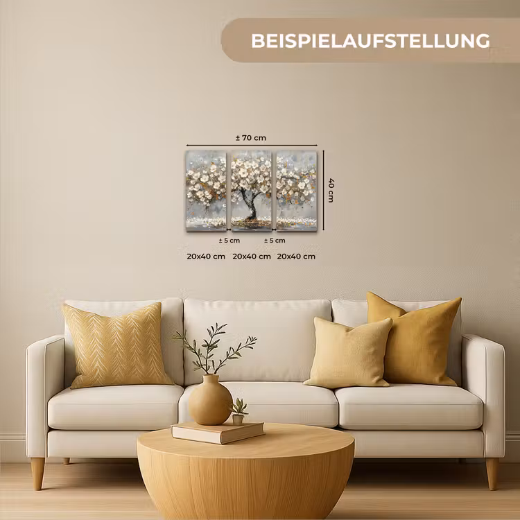 Boom - Abstract - Wit - Bloesem Canvas - Meerluiken 3 luik klein -sfeer6-formaat-de