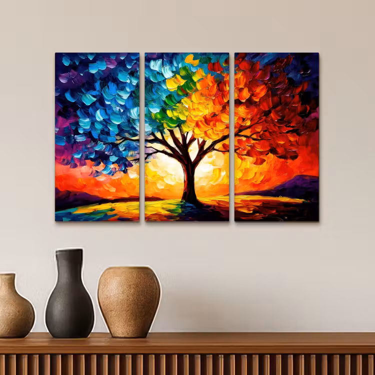 Boom - Kleurrijk - Verflook - Abstract Canvas - Meerluiken 3 luik klein -sfeer3
