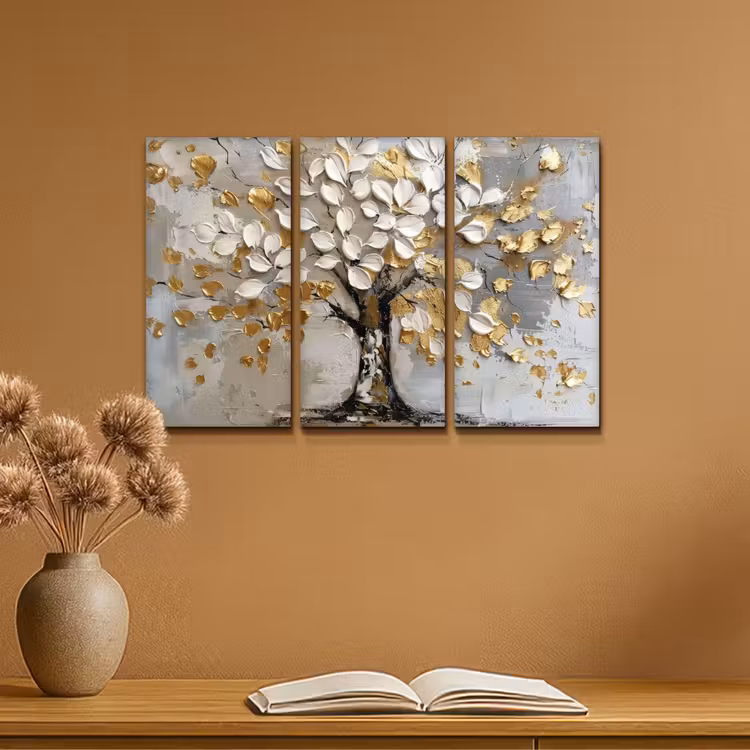 Boom - Wit - Goud - Verflook Canvas - Meerluiken 3 luik klein -sfeer5
