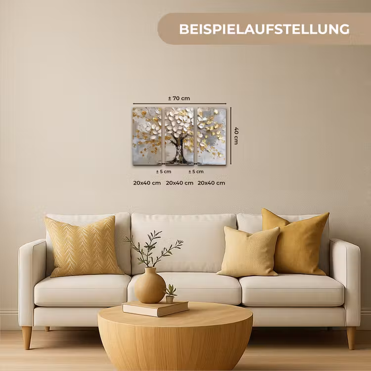 Boom - Wit - Goud - Verflook Canvas - Meerluiken 3 luik klein -sfeer6-formaat-de
