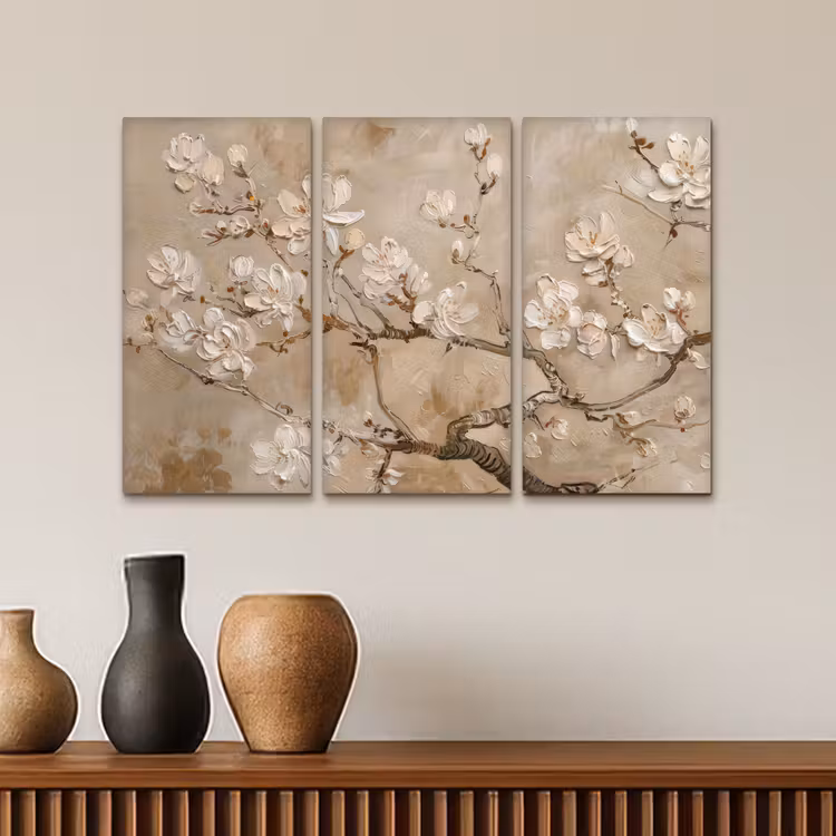 Beige - Bloesem - Modern Canvas - Meerluiken 3 luik klein -sfeer3