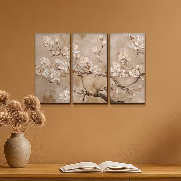 Beige - Bloesem - Modern Canvas - Meerluiken 3 luik klein -sfeer5