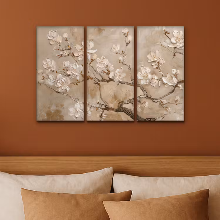 Beige - Bloesem - Modern Canvas - Meerluiken 3 luik klein -sfeer2