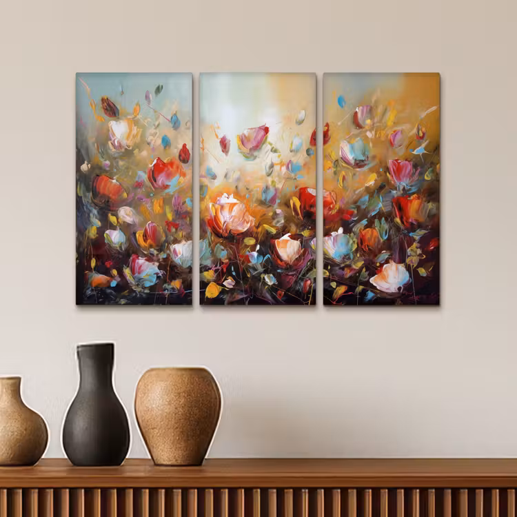 Bloemen - Abstract - Verflook - Kleurrijk Canvas - Meerluiken 3 luik klein -sfeer3