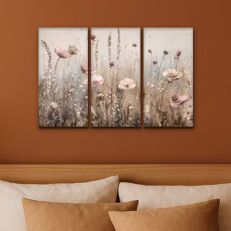 Bloemen - Beige - Modern - Roze Canvas - Meerluiken 3 luik klein -sfeer2