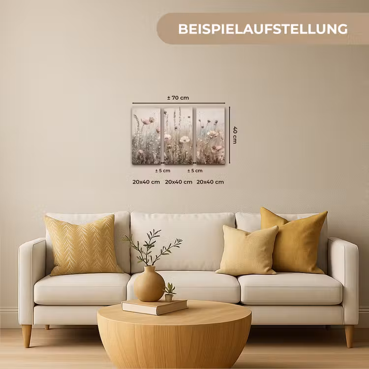 Bloemen - Beige - Modern - Roze Canvas - Meerluiken 3 luik klein -sfeer6-formaat-de
