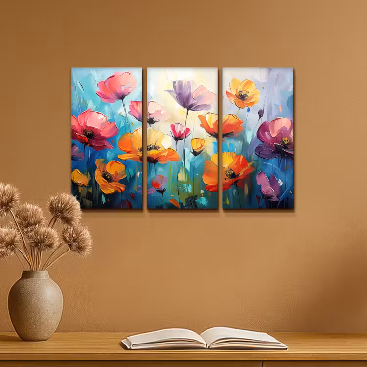 Bloemen - Kleurrijk - Abstract - Natuur Canvas - Meerluiken 3 luik klein -sfeer5