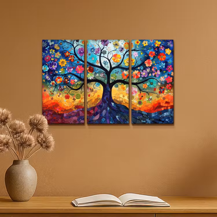Kleurrijk - Levensboom - Bloemen - Abstract Canvas - Meerluiken 3 luik klein -sfeer5