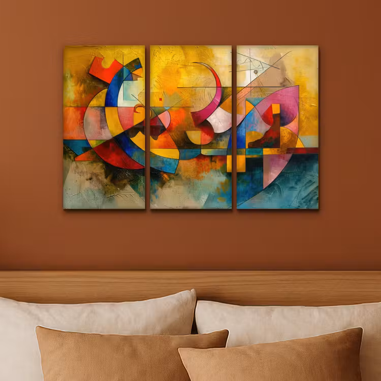Kleurrijk - Geometrisch - Abstract Canvas - Meerluiken 3 luik klein -sfeer2