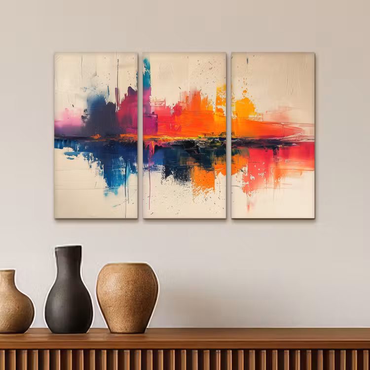 Kleurrijk - Abstract - Verflook - Modern Canvas - Meerluiken 3 luik klein -sfeer3