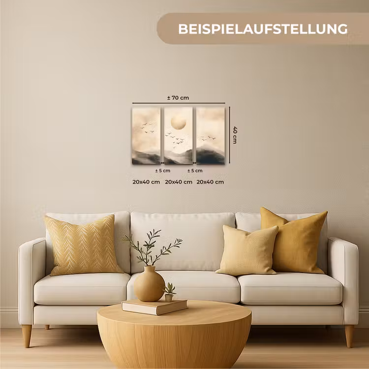 Landschap - Japandi - Beige - Vogels Canvas - Meerluiken 3 luik klein -sfeer6-formaat-de