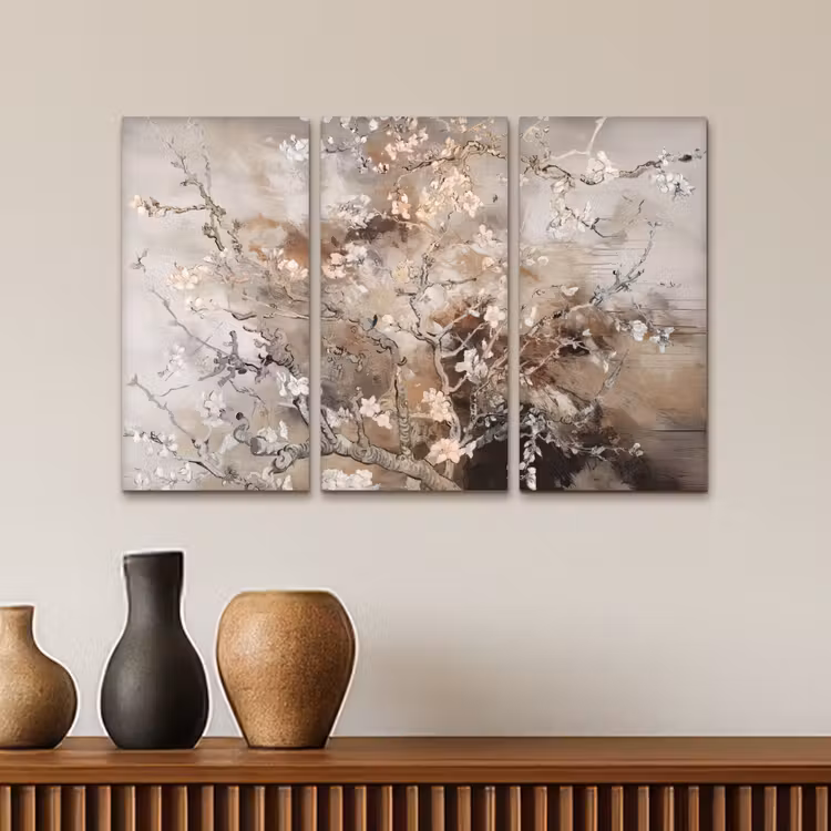 Amandelbloesem - Abstract - Beige Canvas - Meerluiken 3 luik klein -sfeer3