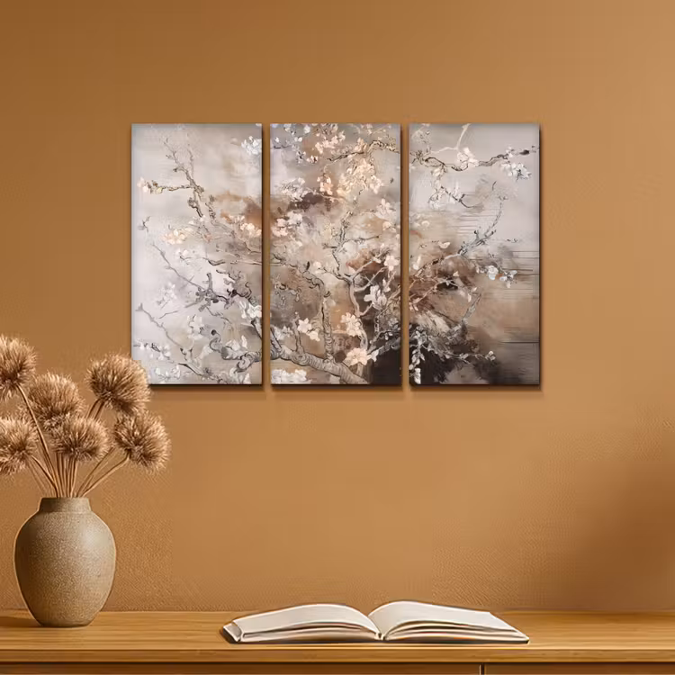 Amandelbloesem - Abstract - Beige Canvas - Meerluiken 3 luik klein -sfeer5