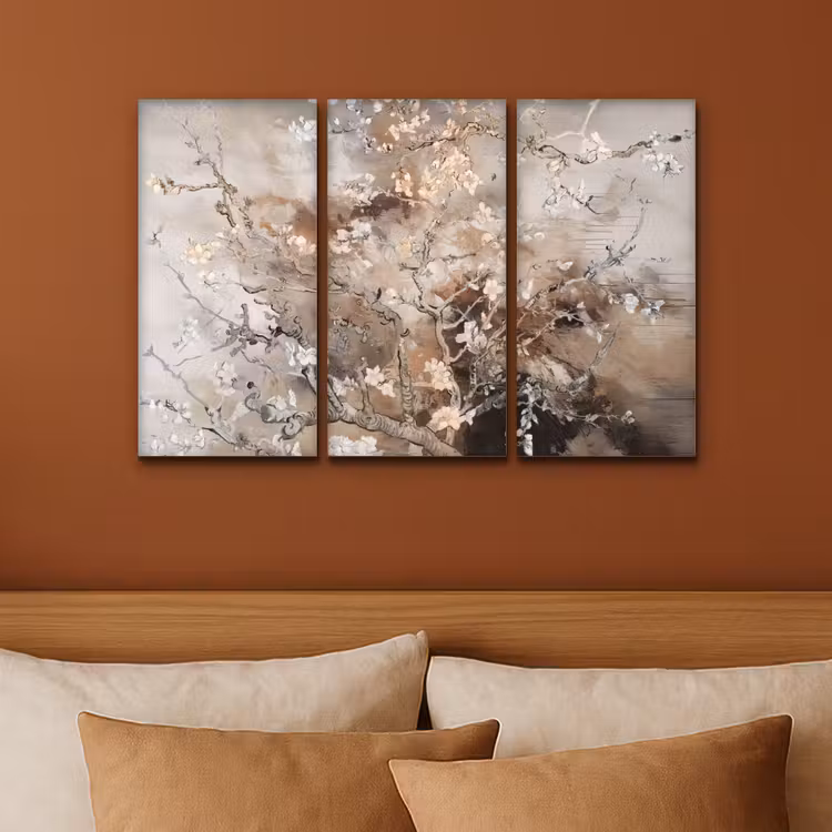 Amandelbloesem - Abstract - Beige Canvas - Meerluiken 3 luik klein -sfeer2