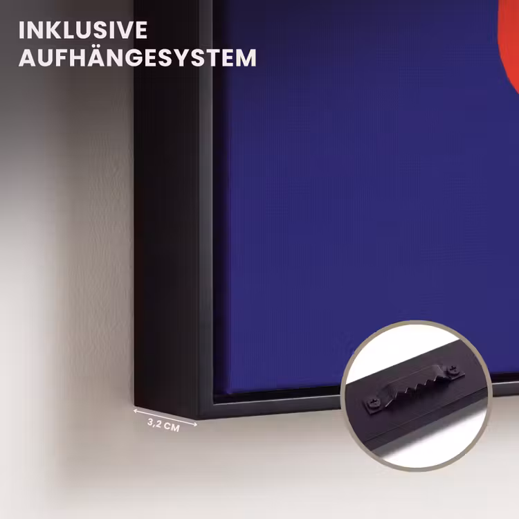 Blauw - Geel - OH - Schaduw Canvas met baklijst klein -closeup_ophangsysteem_DE