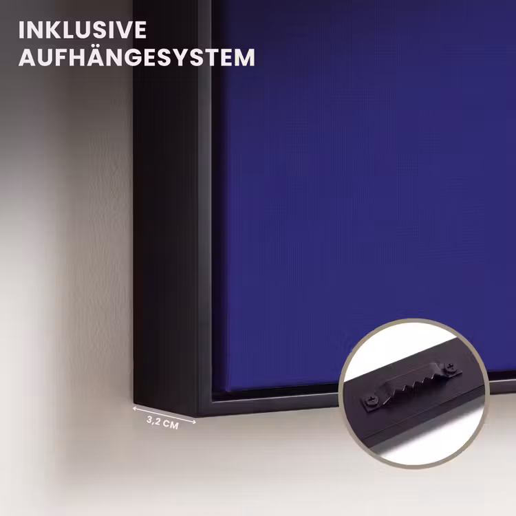 Blauw - Why not - Minimalistisch Canvas met baklijst klein -closeup_ophangsysteem_DE