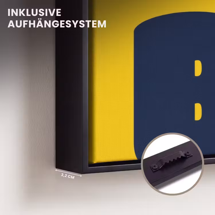 Geel - Think big - Grafisch Canvas met baklijst klein -closeup_ophangsysteem_DE