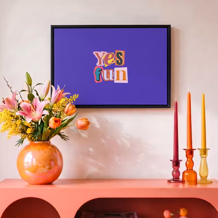 Yes fun - Kleurrijk - Collage-stijl Canvas met baklijst klein -atmosphere_sfeer3_global