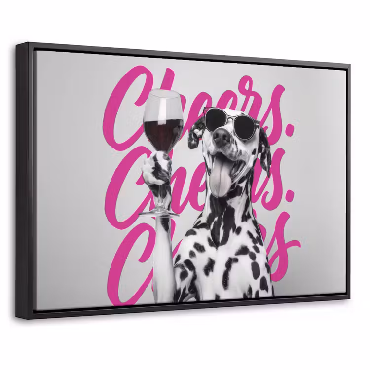 Cheers - Hond - Roze - Wijn Canvas met baklijst klein -threedimensional_3d_global
