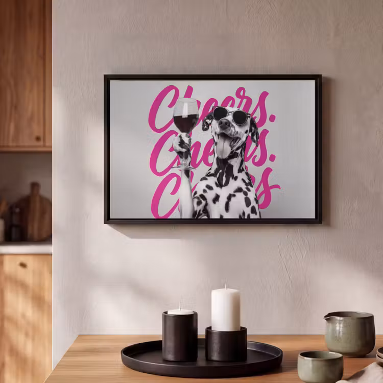 Cheers - Hond - Roze - Wijn Canvas met baklijst klein -atmosphere_sfeer2_global