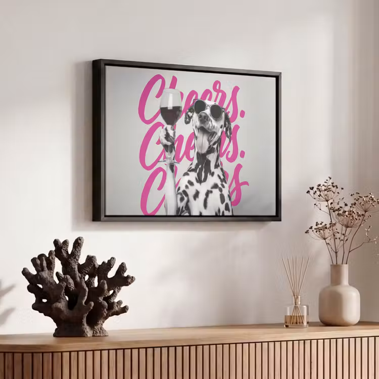 Cheers - Hond - Roze - Wijn Canvas met baklijst klein -atmosphere_sfeer4_global
