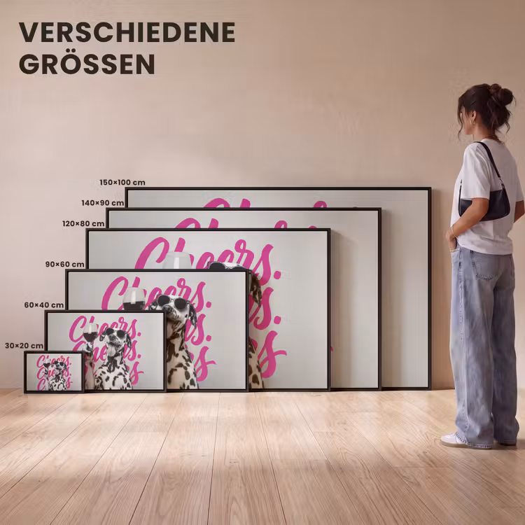 Cheers - Hond - Roze - Wijn Canvas met baklijst klein -comparison_formatenoverzicht_DE