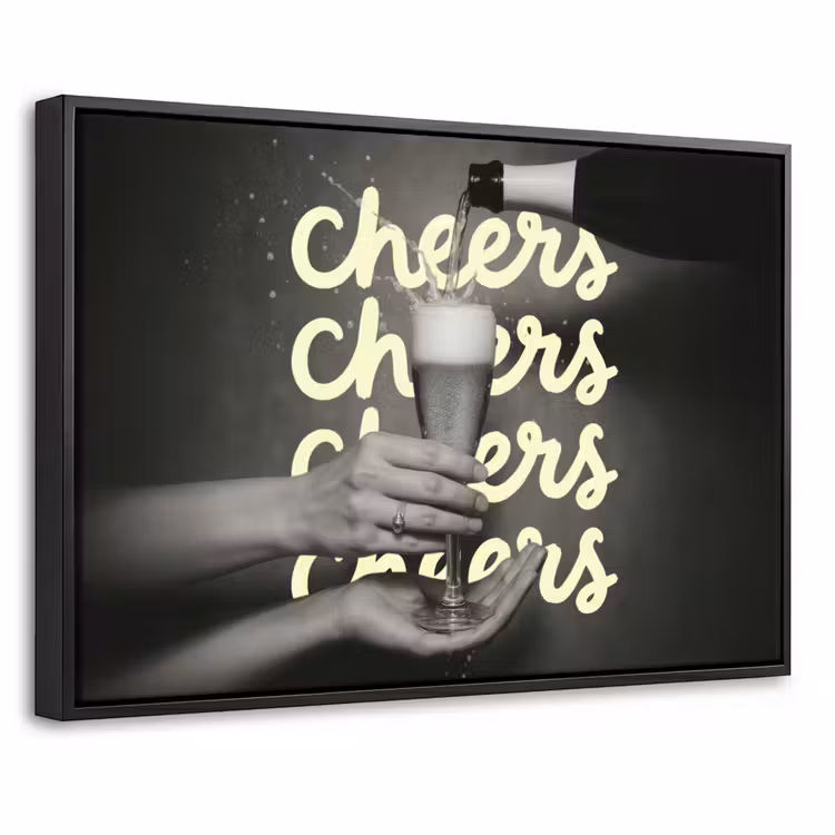 Cheers - Wijn - Zwart - Wit Canvas met baklijst klein -threedimensional_3d_global