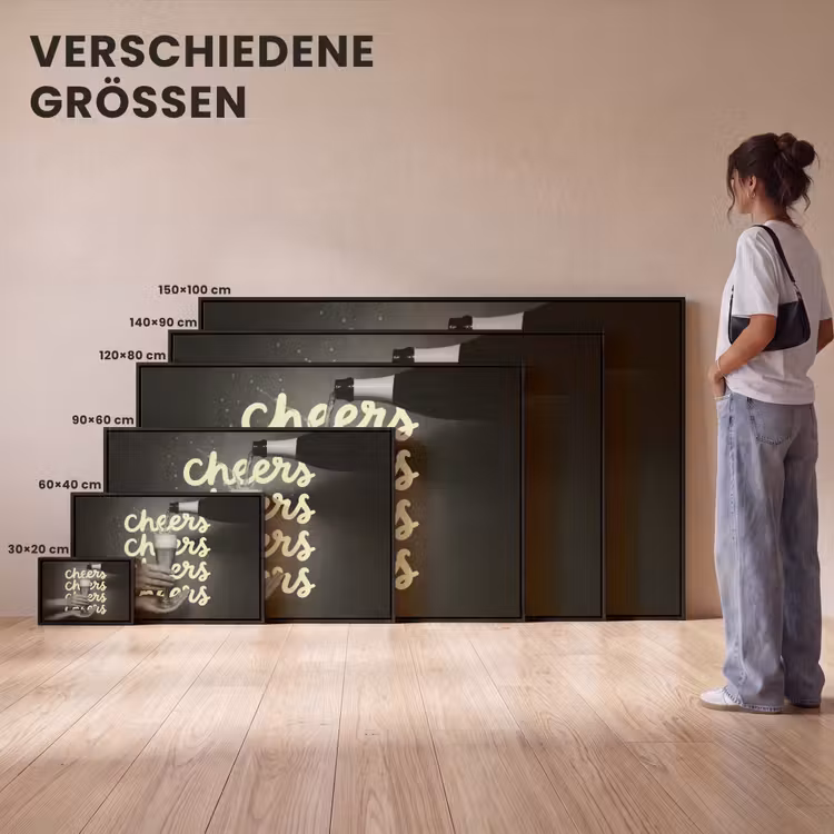 Cheers - Wijn - Zwart - Wit Canvas met baklijst klein -comparison_formatenoverzicht_DE