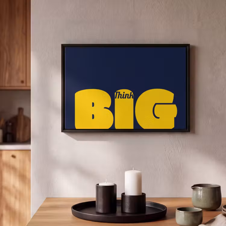 Think big - Blauw - Geel Canvas met baklijst klein -atmosphere_sfeer2_global
