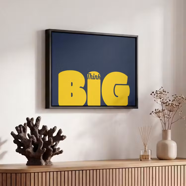 Think big - Blauw - Geel Canvas met baklijst klein -atmosphere_sfeer4_global