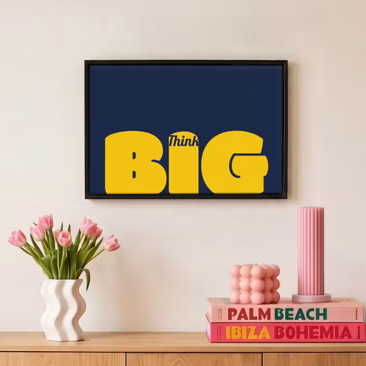 Think big - Blauw - Geel Canvas met baklijst klein -atmosphere_sfeer1_global