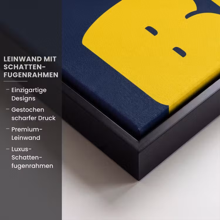 Think big - Blauw - Geel Canvas met baklijst klein -uniquesellingpoint_productkenmerken_DE