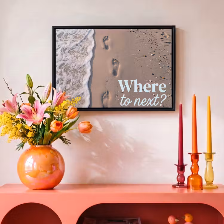 Where to next - Strand - Voetstappen Canvas met baklijst klein -atmosphere_sfeer3_global