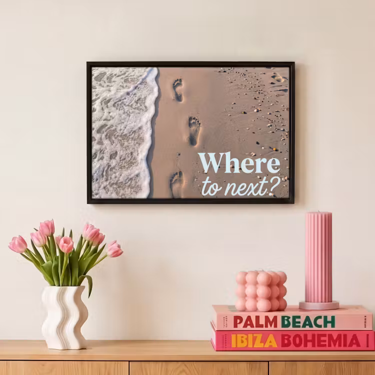 Where to next - Strand - Voetstappen Canvas met baklijst klein -atmosphere_sfeer1_global