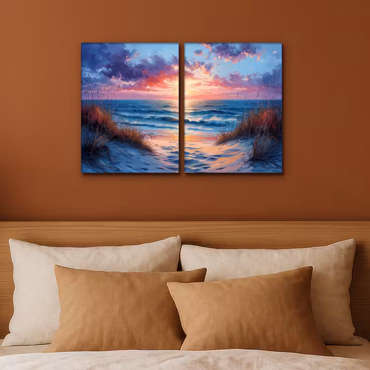 Strand - Blauw - Verf - Paars Canvas - Meerluiken 2 luik klein -sfeer2