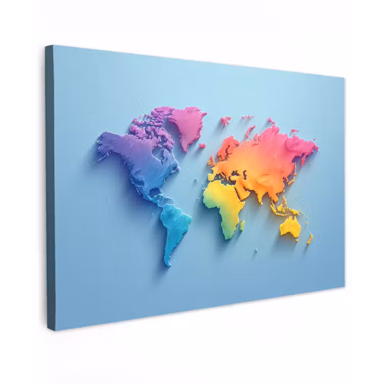 3D - Regenboog - Wereldkaart canvas 2cm klein -z3d