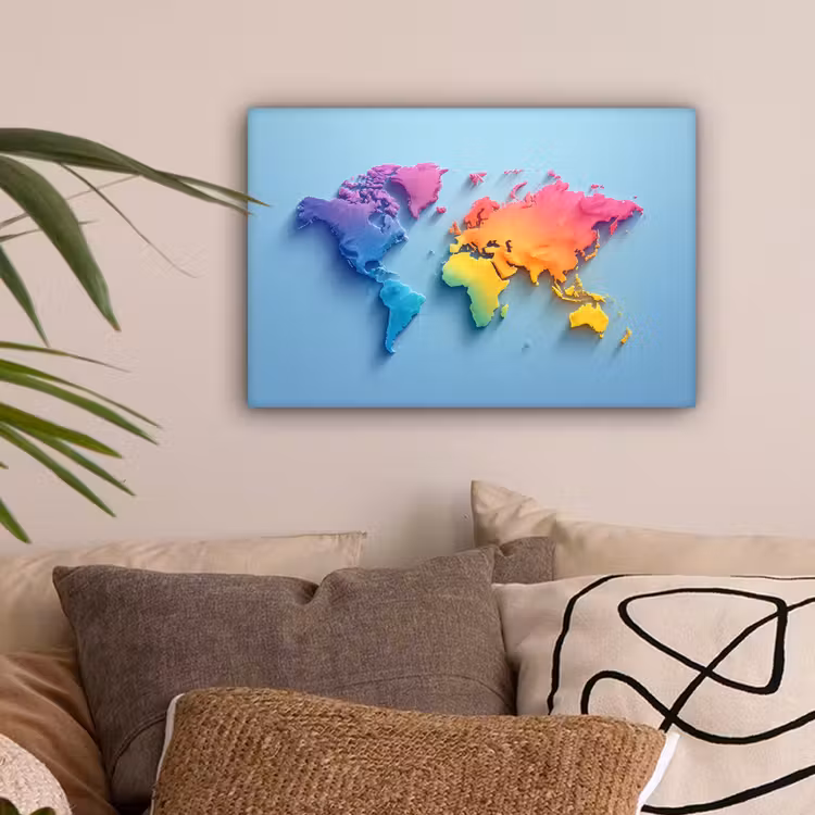 3D - Regenboog - Wereldkaart canvas 2cm klein -sfeer1