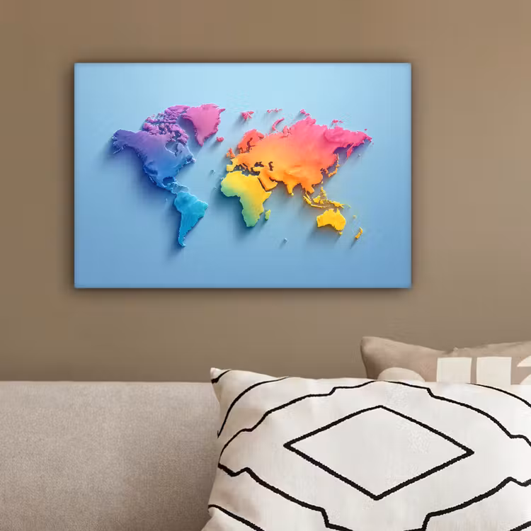 3D - Regenboog - Wereldkaart canvas 2cm klein -sfeer3