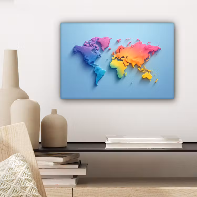 3D - Regenboog - Wereldkaart canvas 2cm klein -sfeer6