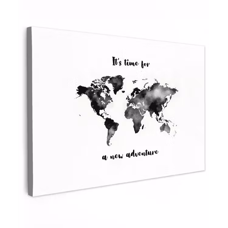 Avontuur - Quote - Wereldkaart - Zwart canvas 2cm klein -z3d