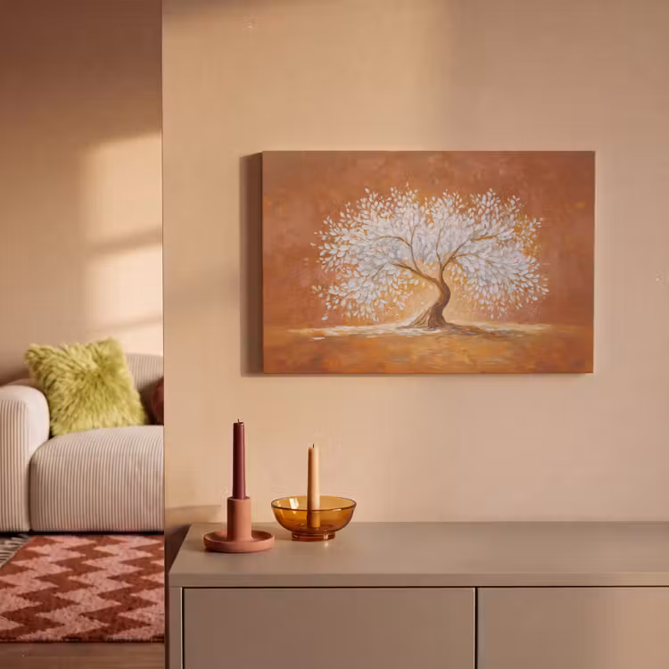 Abstract - Boom - Wit - Bladeren canvas 2cm klein -sfeer1